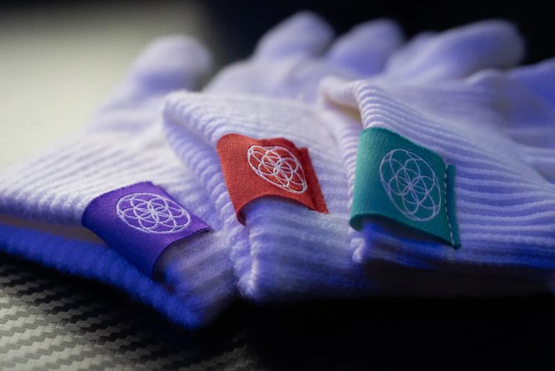 Gloving glove close-up, colored wrist tags
